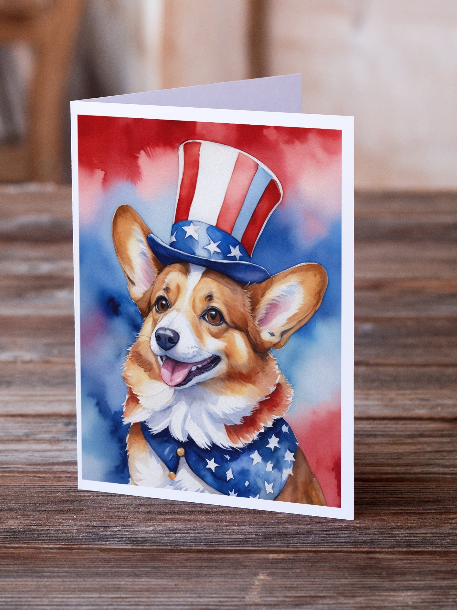 Corgi Patriotic American Greeting Cards Pack of 8 Blank Cards with Envelopes Whimsical A7 Size 5x7