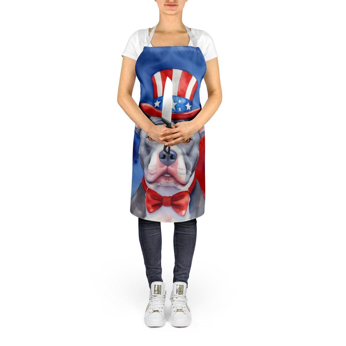 Pit Bull Terrier Patriotic American Apron Cooking Kitchen Server Baking Crafts Gardening for Adult Women Men, Unisex, Large, Multicolor