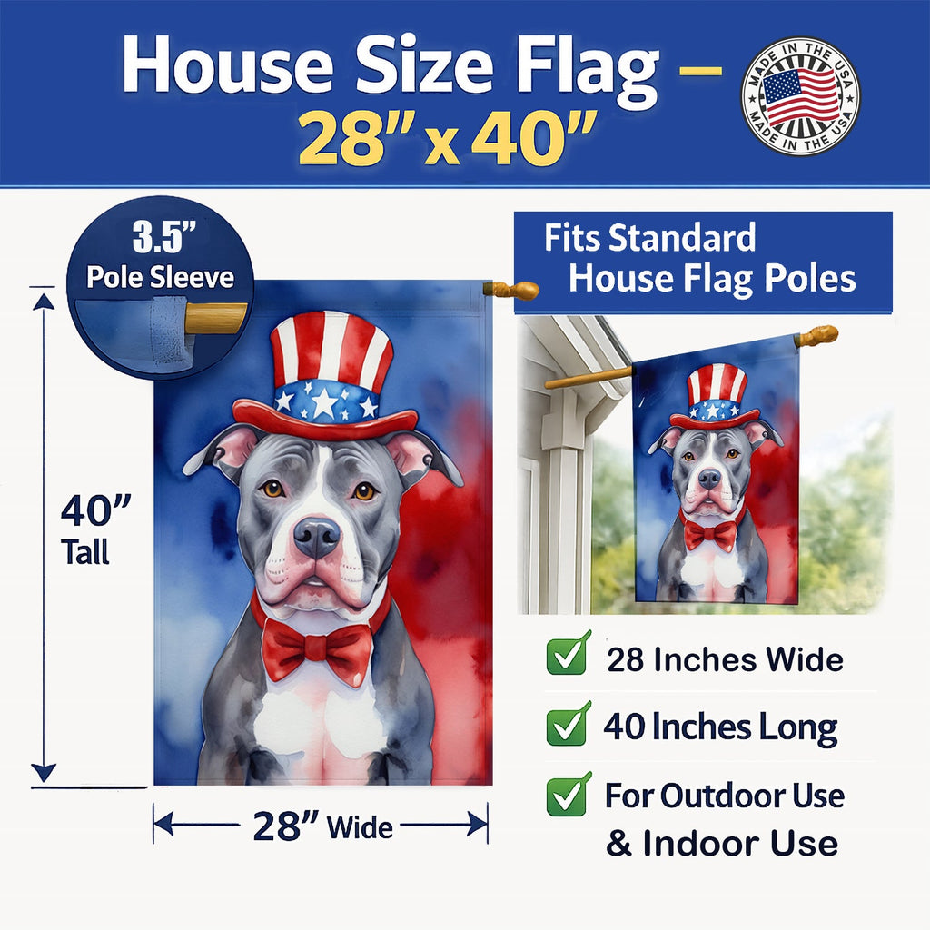 Pit Bull Terrier Patriotic American House Flag 28x40 Porch Sleeve Pole Decorative Outside Yard Banner Artwork Wall Hanging, Polyester