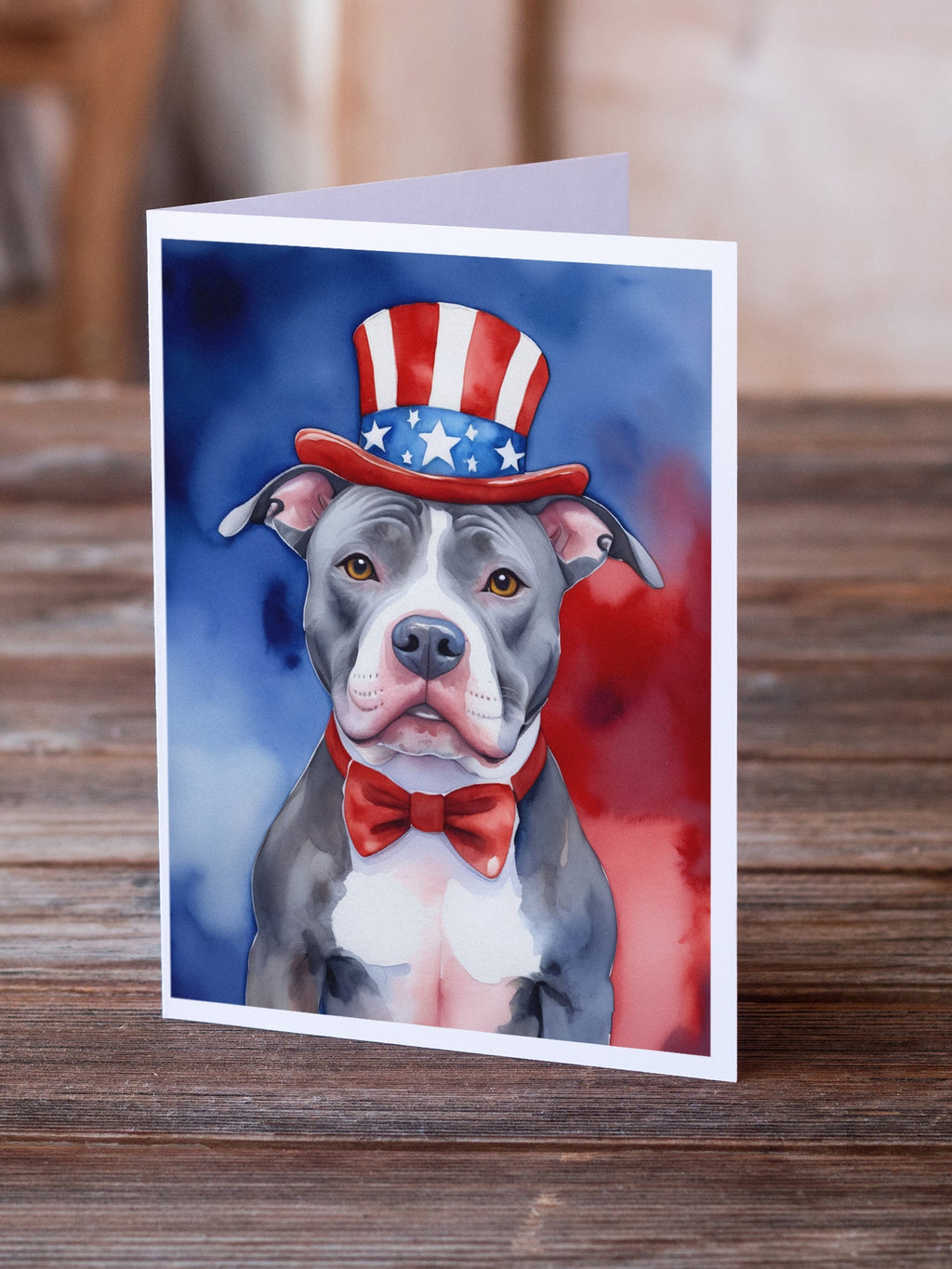 Pit Bull Terrier Patriotic American Greeting Cards Pack of 8 Blank Cards with Envelopes Whimsical A7 Size 5x7