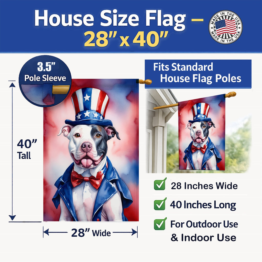 Pit Bull Terrier Patriotic American House Flag 28x40 Porch Sleeve Pole Decorative Outside Yard Banner Artwork Wall Hanging, Polyester