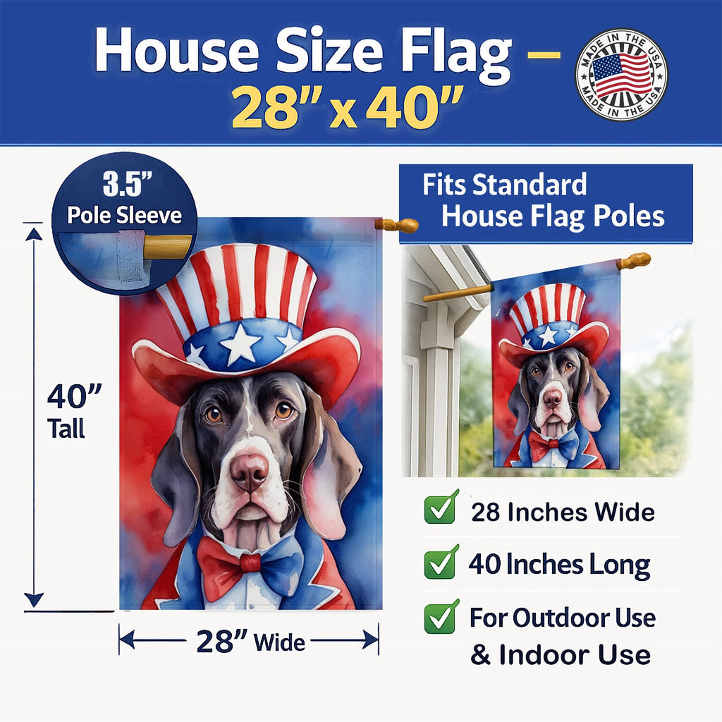 Pointer Patriotic American House Flag 28x40 Porch Sleeve Pole Decorative Outside Yard Banner Artwork Wall Hanging, Polyester