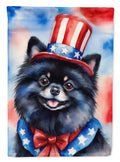 Pomeranian Patriotic American House Flag 28x40 Porch Sleeve Pole Decorative Outside Yard Banner Artwork Wall Hanging, Polyester