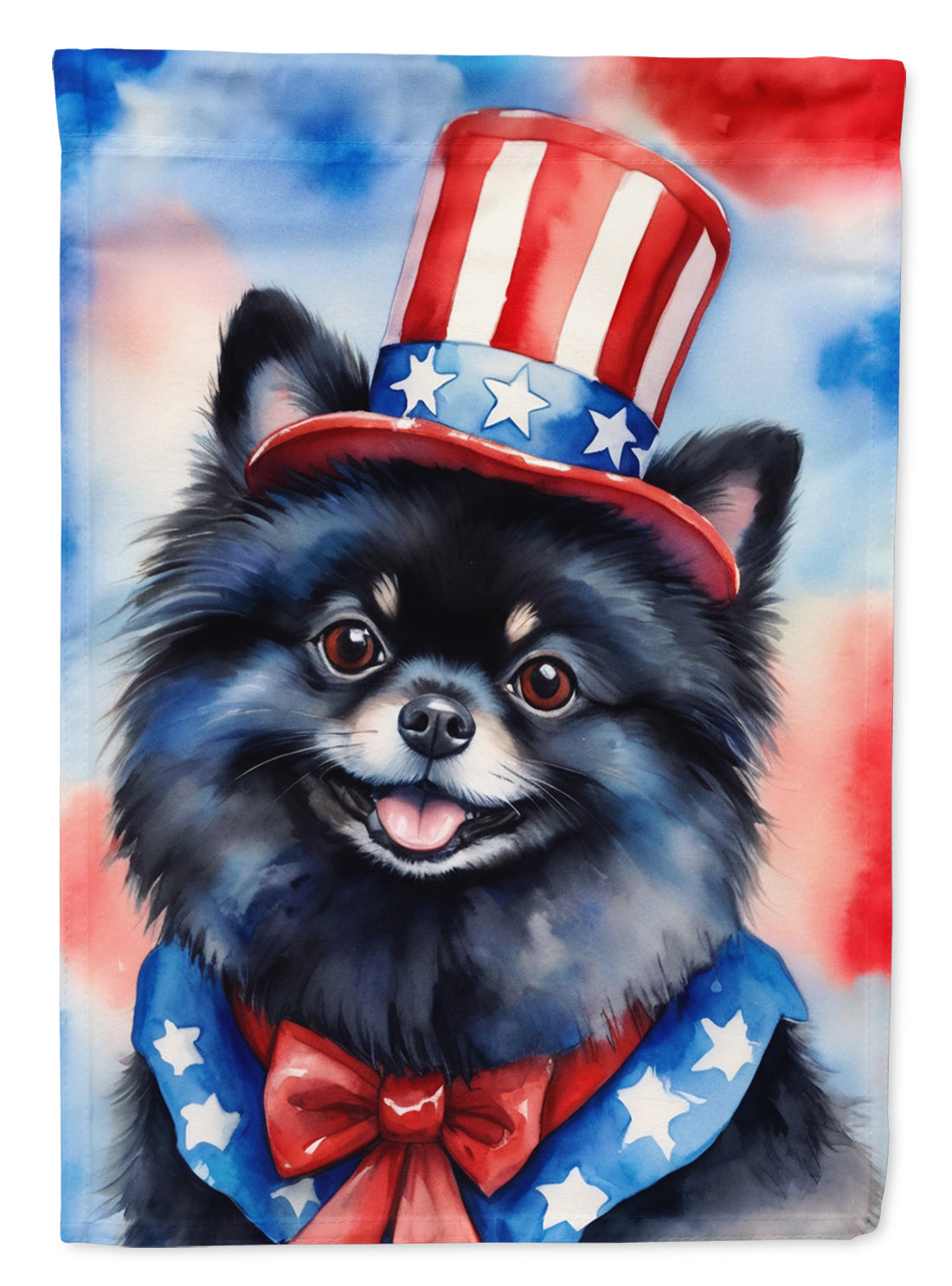 Pomeranian Patriotic American House Flag 28x40 Porch Sleeve Pole Decorative Outside Yard Banner Artwork Wall Hanging, Polyester