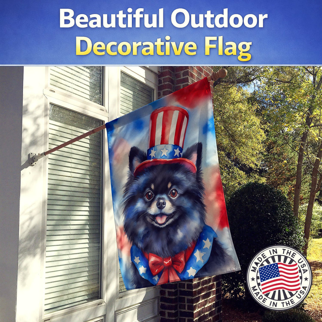 Pomeranian Patriotic American House Flag 28x40 Porch Sleeve Pole Decorative Outside Yard Banner Artwork Wall Hanging, Polyester