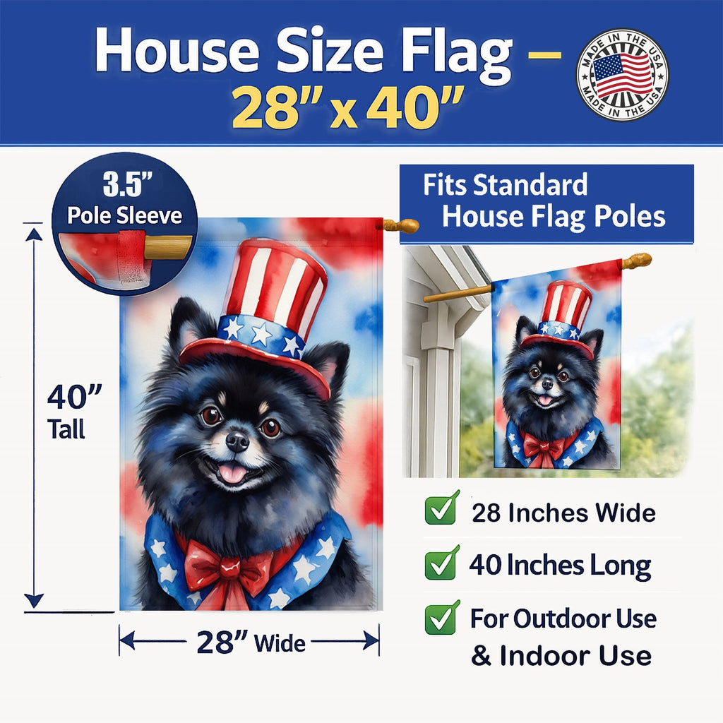 Pomeranian Patriotic American House Flag 28x40 Porch Sleeve Pole Decorative Outside Yard Banner Artwork Wall Hanging, Polyester