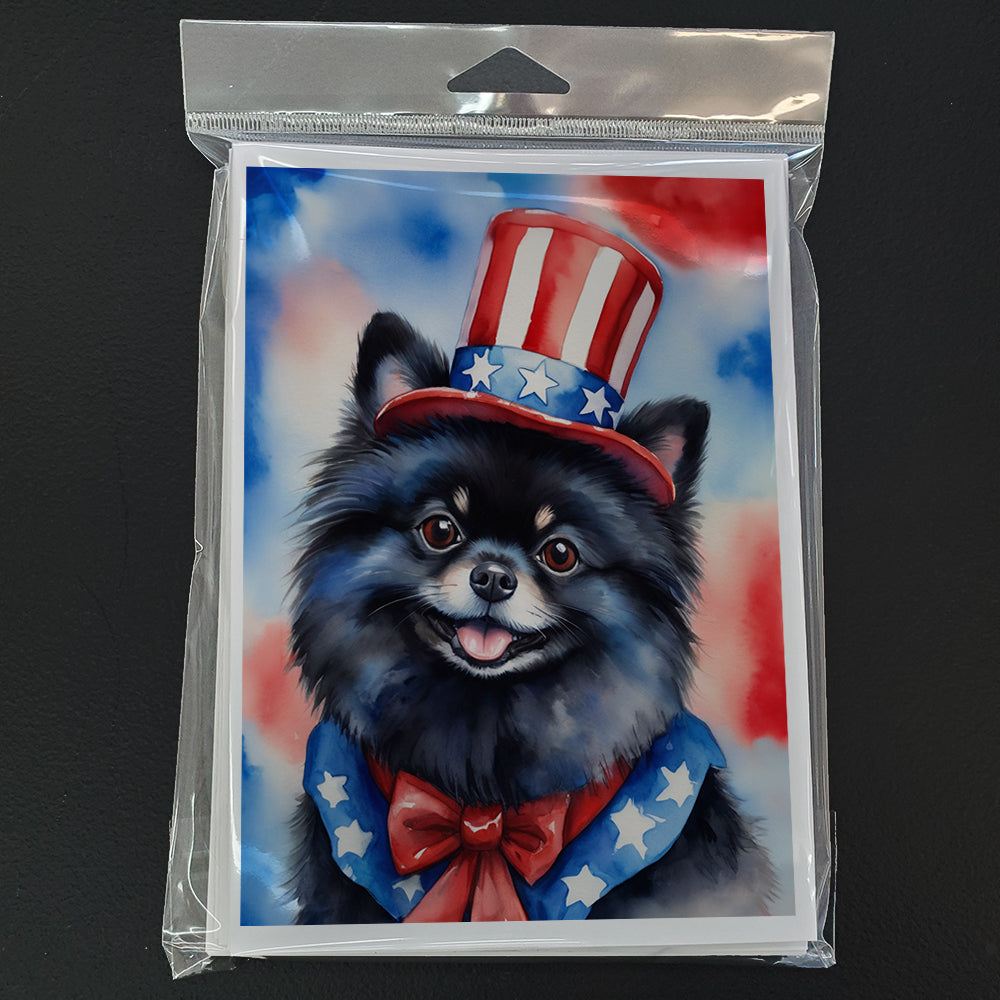 Pomeranian Patriotic American Greeting Cards Pack of 8 Blank Cards with Envelopes Whimsical A7 Size 5x7