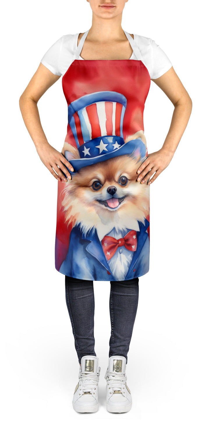 Pomeranian Patriotic American Apron Cooking Kitchen Server Baking Crafts Gardening for Adult Women Men, Unisex, Large, Multicolor