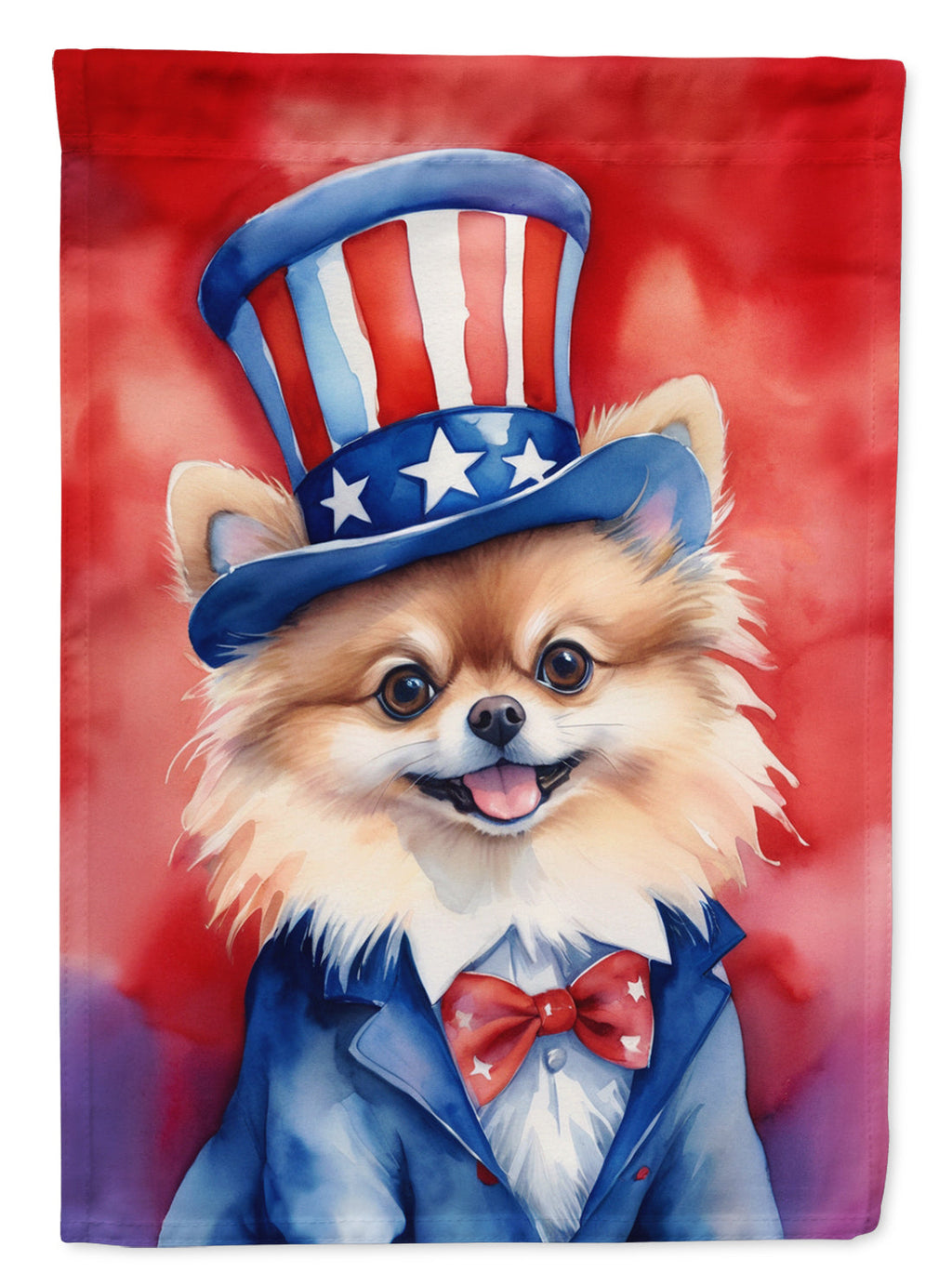 Pomeranian Patriotic American House Flag 28x40 Porch Sleeve Pole Decorative Outside Yard Banner Artwork Wall Hanging, Polyester