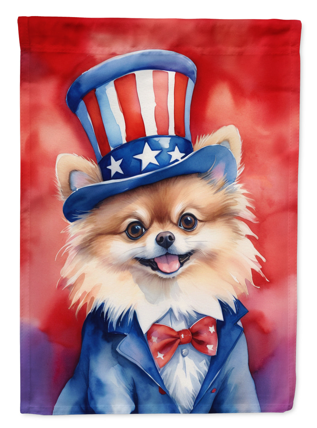Pomeranian Patriotic American House Flag 28x40 Porch Sleeve Pole Decorative Outside Yard Banner Artwork Wall Hanging, Polyester