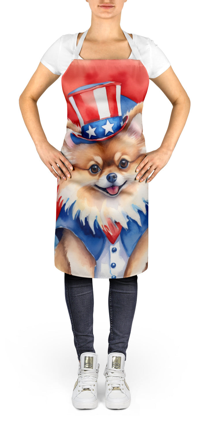 Pomeranian Patriotic American Apron Cooking Kitchen Server Baking Crafts Gardening for Adult Women Men, Unisex, Large, Multicolor