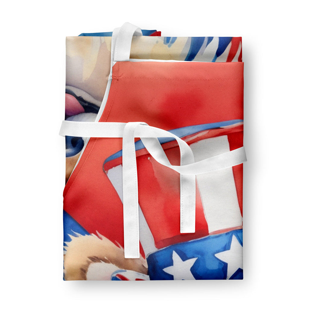 Pomeranian Patriotic American Apron Cooking Kitchen Server Baking Crafts Gardening for Adult Women Men, Unisex, Large, Multicolor