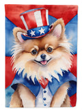 Pomeranian Patriotic American House Flag 28x40 Porch Sleeve Pole Decorative Outside Yard Banner Artwork Wall Hanging, Polyester