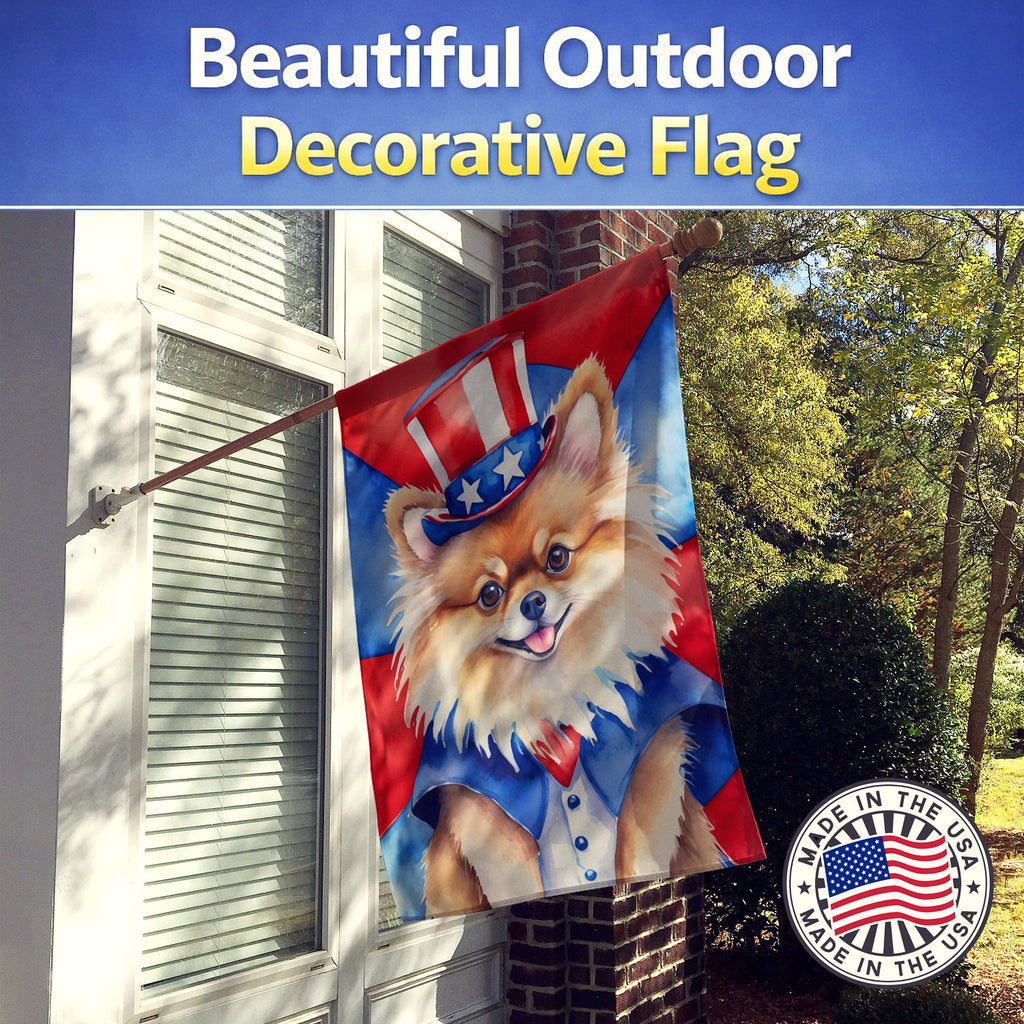 Pomeranian Patriotic American House Flag 28x40 Porch Sleeve Pole Decorative Outside Yard Banner Artwork Wall Hanging, Polyester