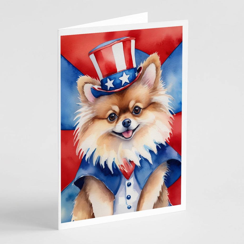 Pomeranian Patriotic American Greeting Cards Pack of 8 Blank Cards with Envelopes Whimsical A7 Size 5x7