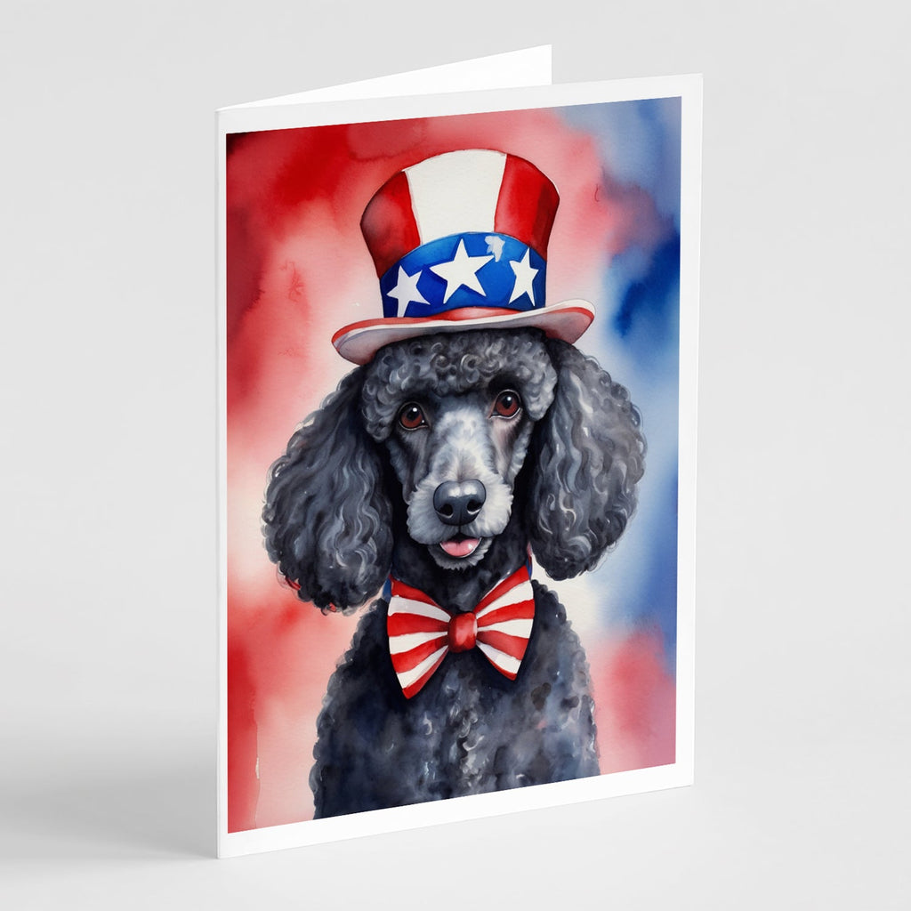 Black Poodle Patriotic American Greeting Cards Pack of 8 Blank Cards with Envelopes Whimsical A7 Size 5x7