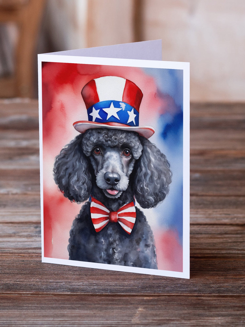 Black Poodle Patriotic American Greeting Cards Pack of 8 Blank Cards with Envelopes Whimsical A7 Size 5x7