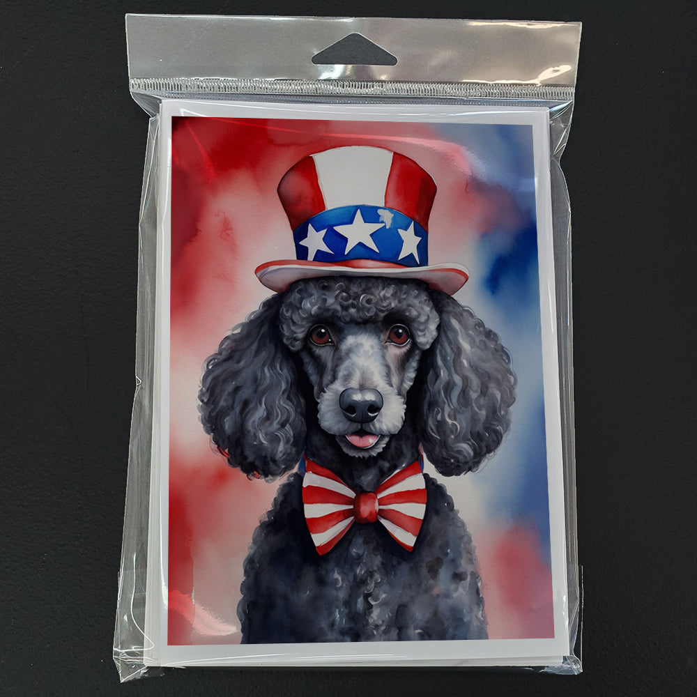 Black Poodle Patriotic American Greeting Cards Pack of 8 Blank Cards with Envelopes Whimsical A7 Size 5x7