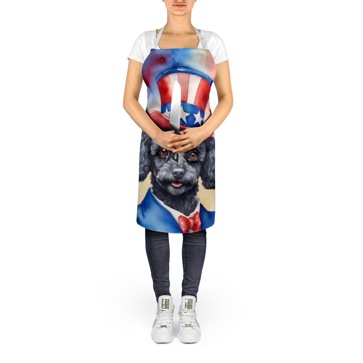 Black Poodle Patriotic American Apron Cooking Kitchen Server Baking Crafts Gardening for Adult Women Men, Unisex, Large, Multicolor