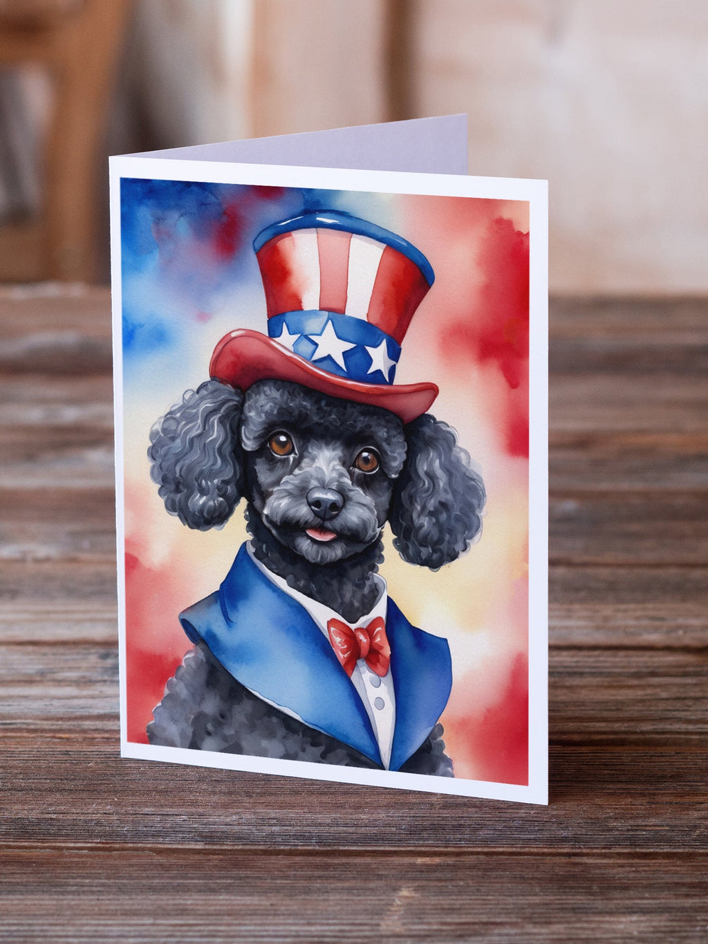 Black Poodle Patriotic American Greeting Cards Pack of 8 Blank Cards with Envelopes Whimsical A7 Size 5x7