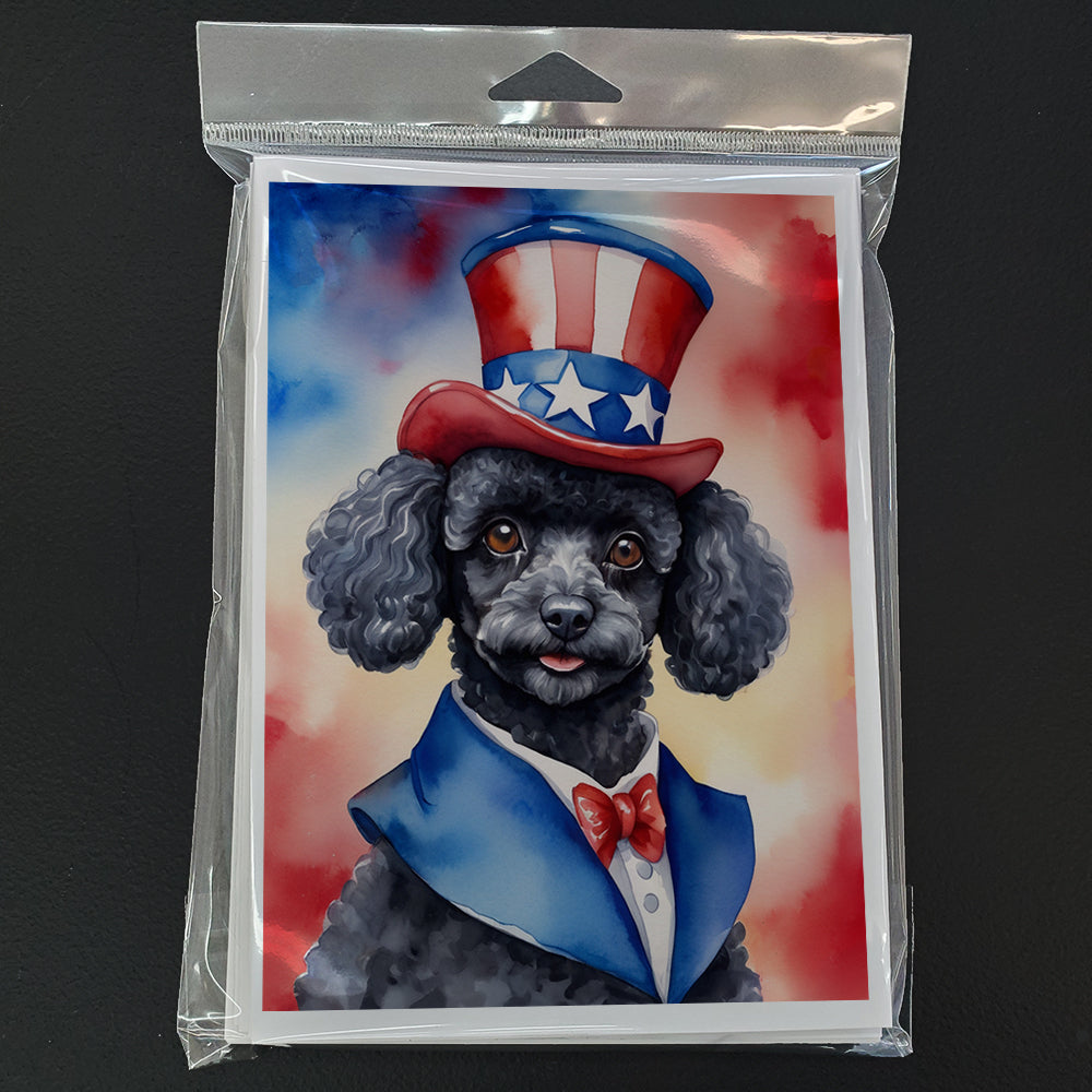 Black Poodle Patriotic American Greeting Cards Pack of 8 Blank Cards with Envelopes Whimsical A7 Size 5x7