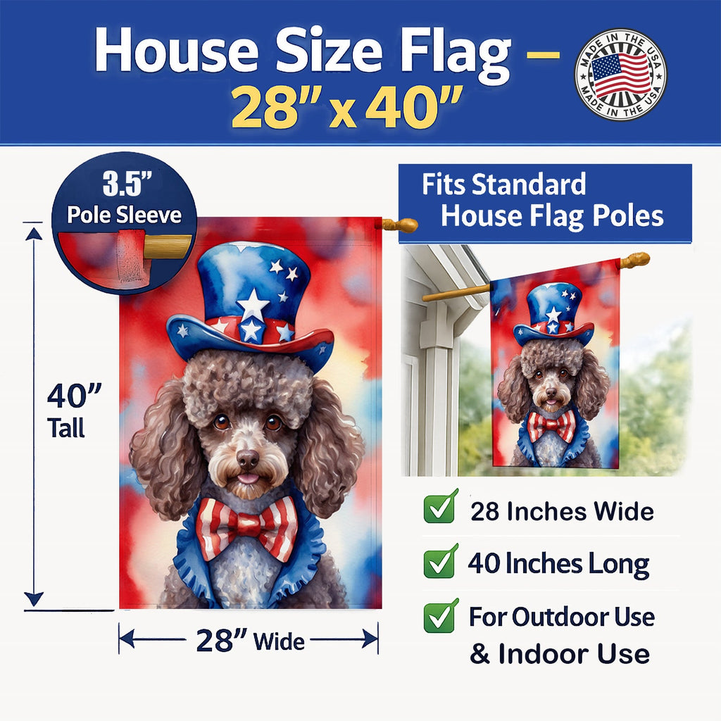 Poodle Patriotic American House Flag 28x40 Porch Sleeve Pole Decorative Outside Yard Banner Artwork Wall Hanging, Polyester