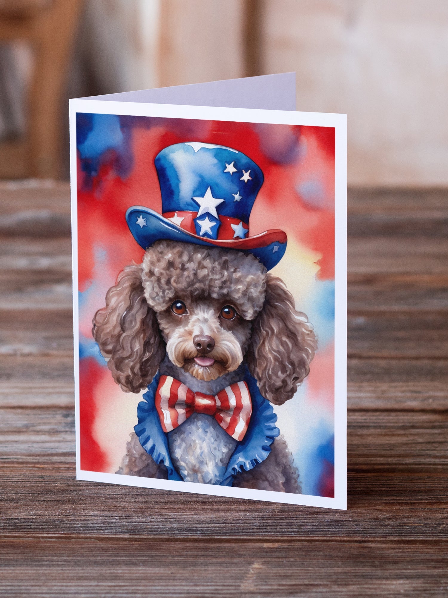 Poodle Patriotic American Greeting Cards Pack of 8 Blank Cards with Envelopes Whimsical A7 Size 5x7