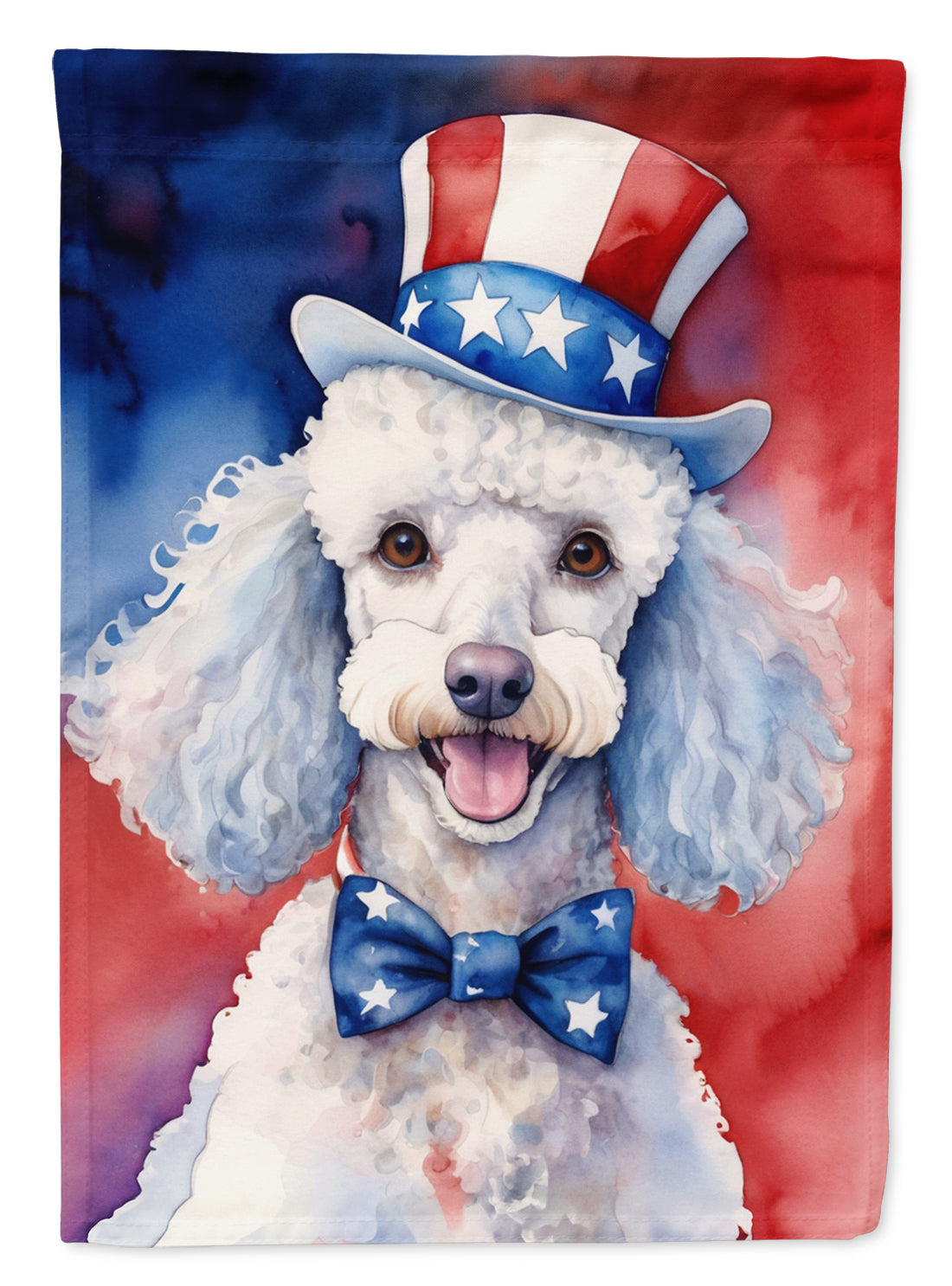 White Poodle Patriotic American House Flag 28x40 Porch Sleeve Pole Decorative Outside Yard Banner Artwork Wall Hanging, Polyester