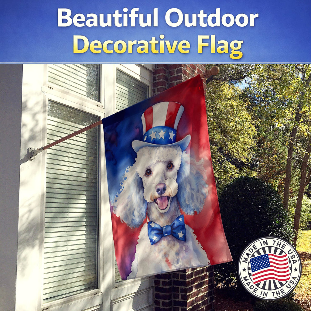 White Poodle Patriotic American House Flag 28x40 Porch Sleeve Pole Decorative Outside Yard Banner Artwork Wall Hanging, Polyester