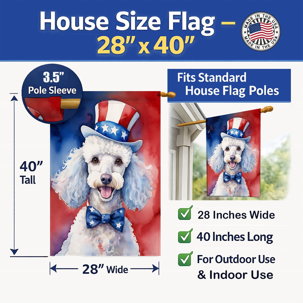White Poodle Patriotic American House Flag 28x40 Porch Sleeve Pole Decorative Outside Yard Banner Artwork Wall Hanging, Polyester