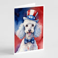 White Poodle Patriotic American Greeting Cards Pack of 8 Blank Cards with Envelopes Whimsical A7 Size 5x7