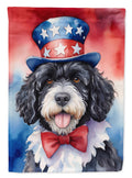 Portuguese Water Dog Patriotic American House Flag 28x40 Porch Sleeve Pole Decorative Outside Yard Banner Artwork Wall Hanging, Polyester