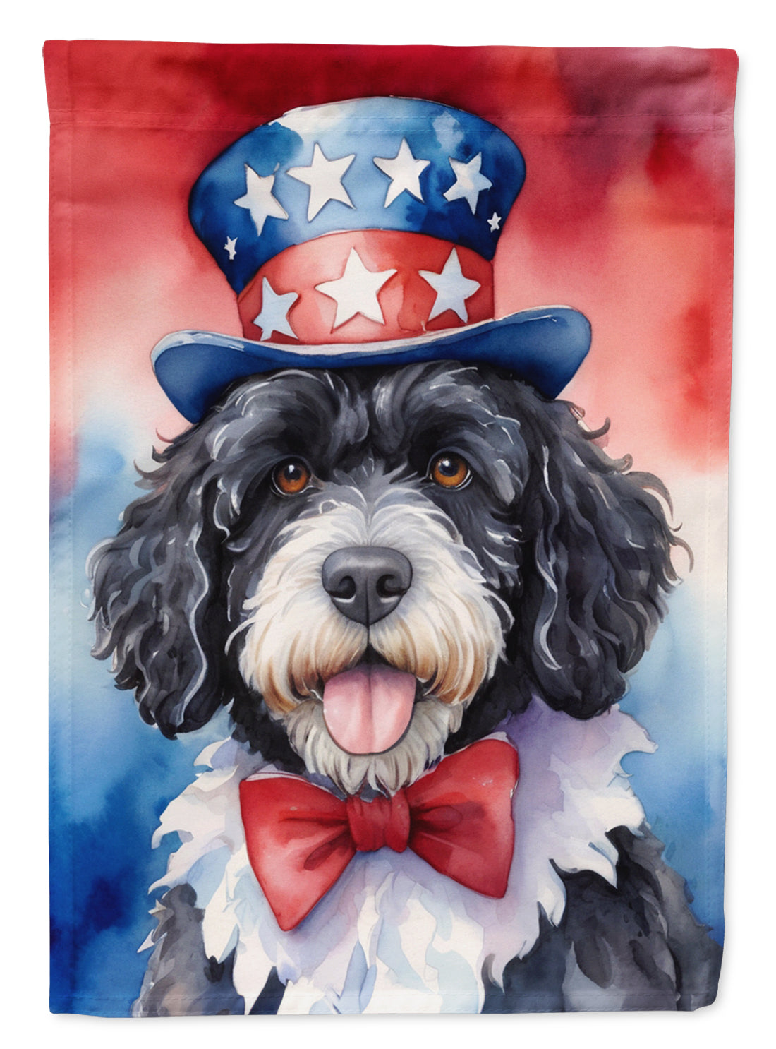 Portuguese Water Dog Patriotic American House Flag 28x40 Porch Sleeve Pole Decorative Outside Yard Banner Artwork Wall Hanging, Polyester