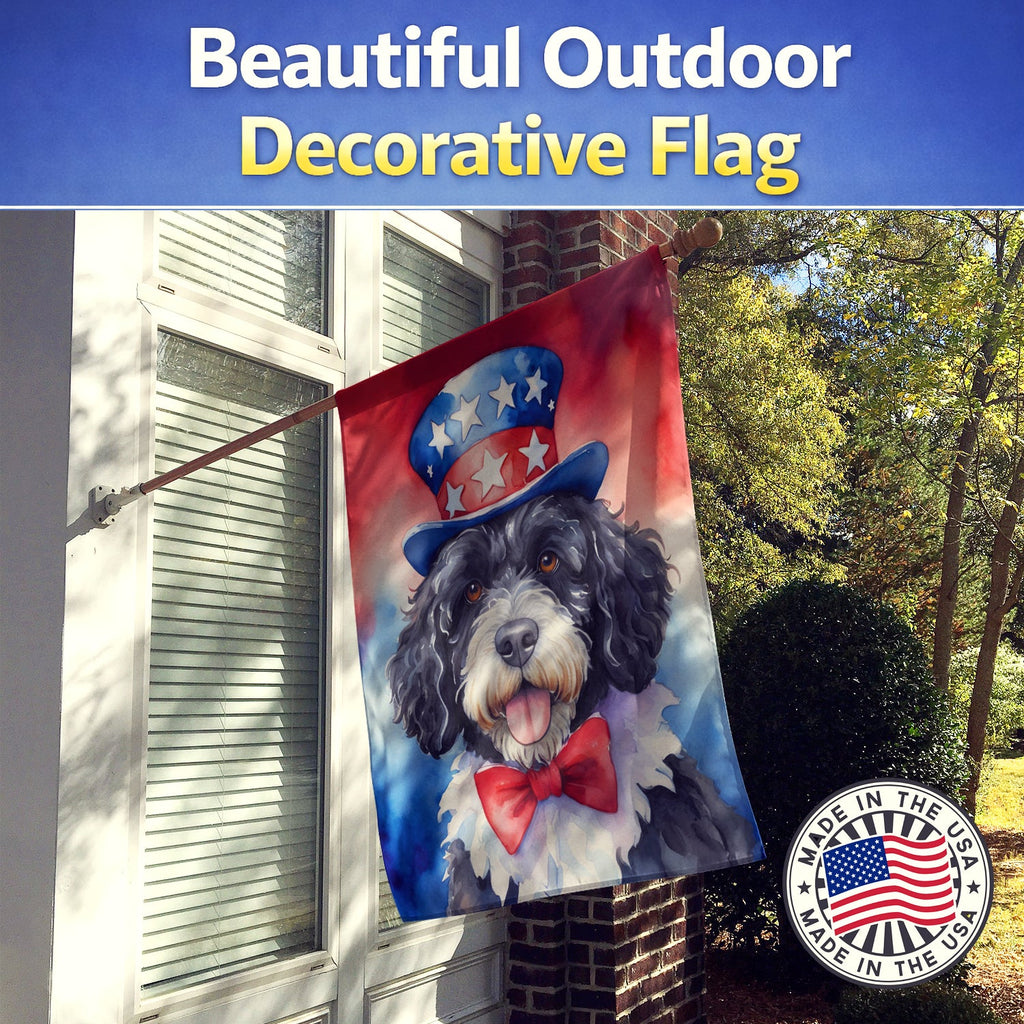 Portuguese Water Dog Patriotic American House Flag 28x40 Porch Sleeve Pole Decorative Outside Yard Banner Artwork Wall Hanging, Polyester