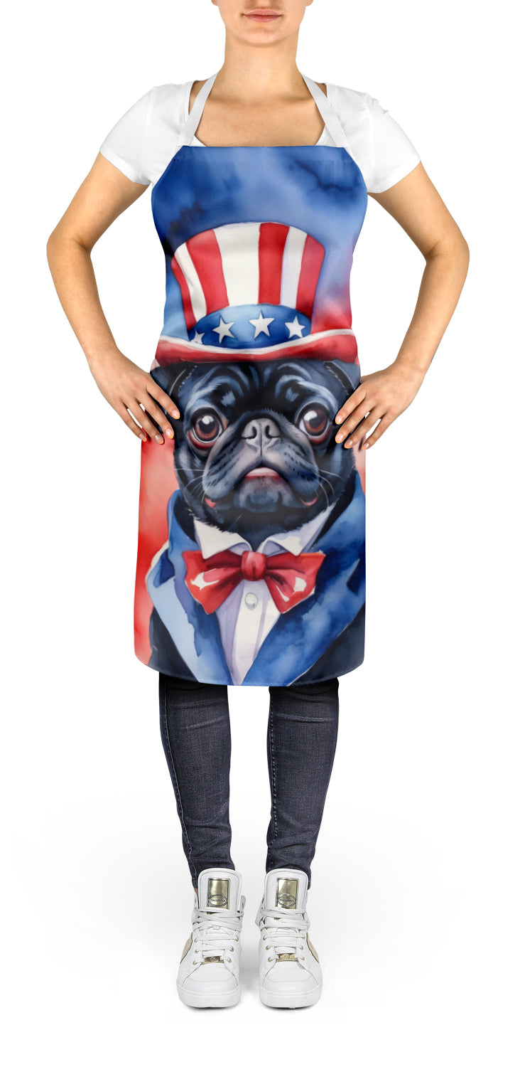 Pug Patriotic American Apron Cooking Kitchen Server Baking Crafts Gardening for Adult Women Men, Unisex, Large, Multicolor