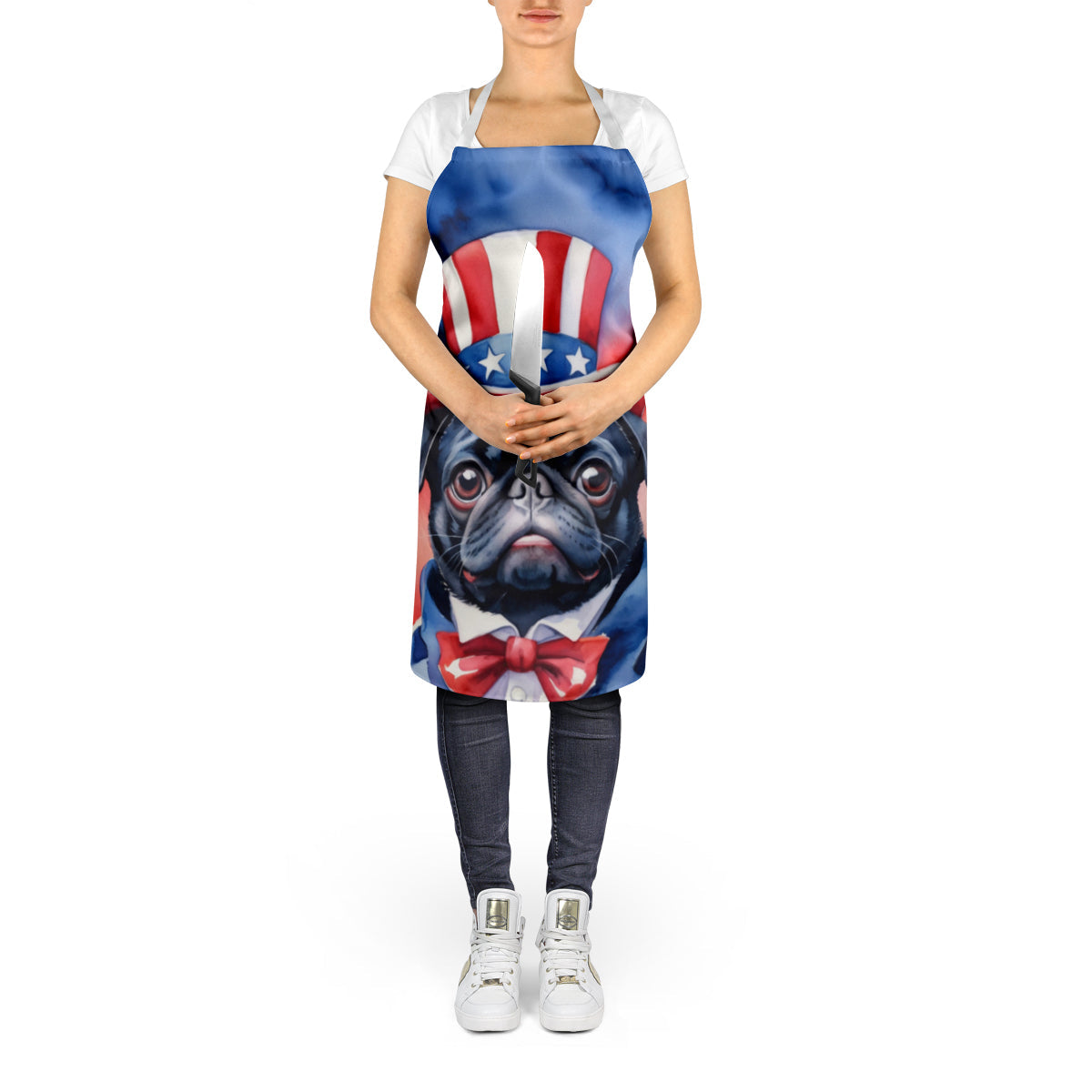 Pug Patriotic American Apron Cooking Kitchen Server Baking Crafts Gardening for Adult Women Men, Unisex, Large, Multicolor