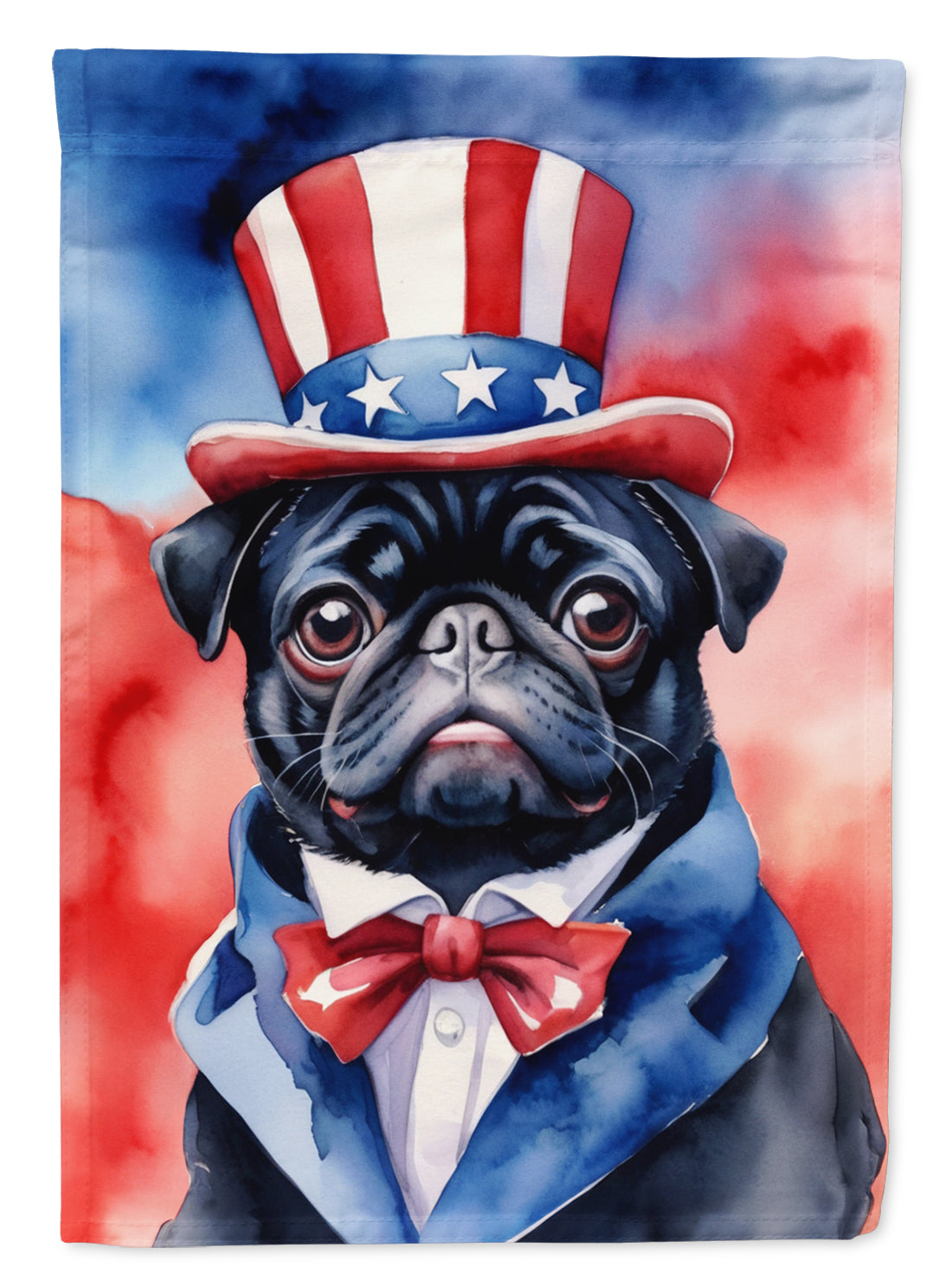 Pug Patriotic American House Flag 28x40 Porch Sleeve Pole Decorative Outside Yard Banner Artwork Wall Hanging, Polyester