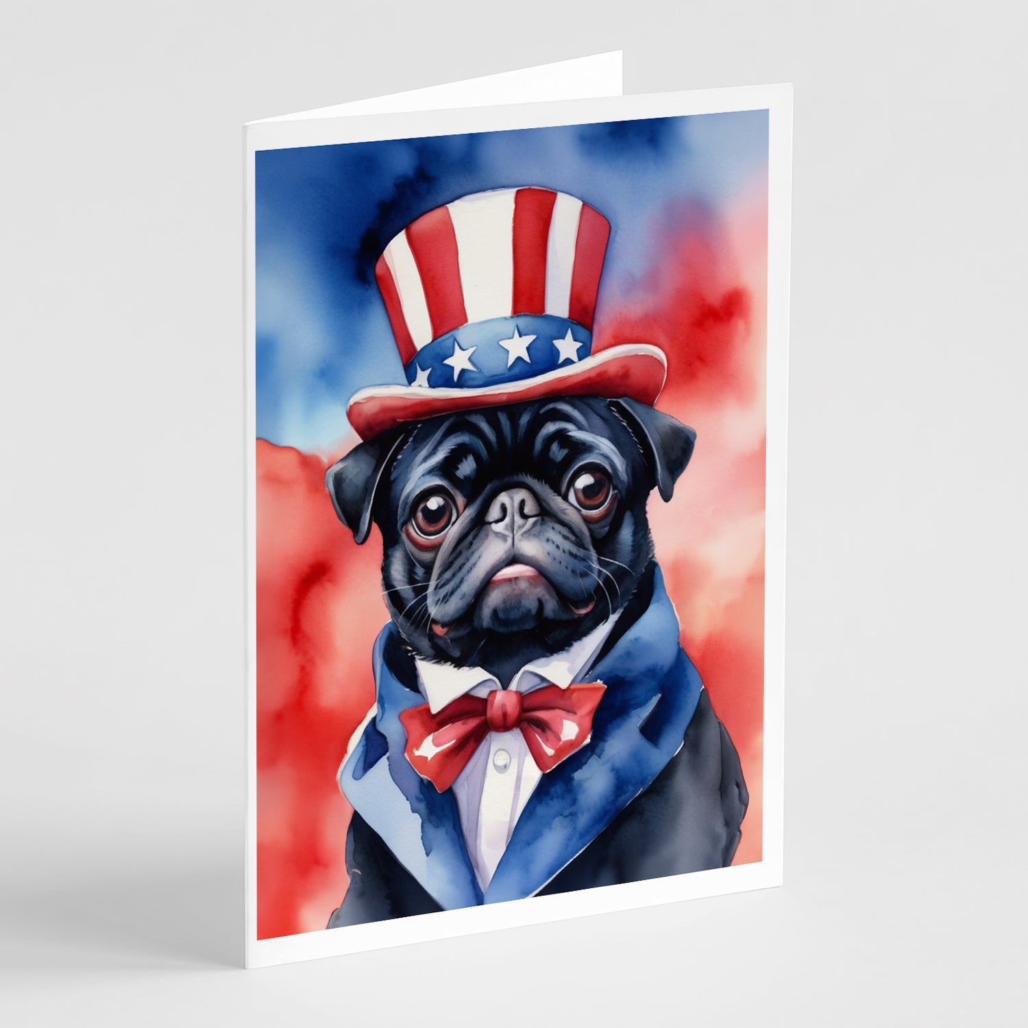 Pug Patriotic American Greeting Cards Pack of 8 Blank Cards with Envelopes Whimsical A7 Size 5x7