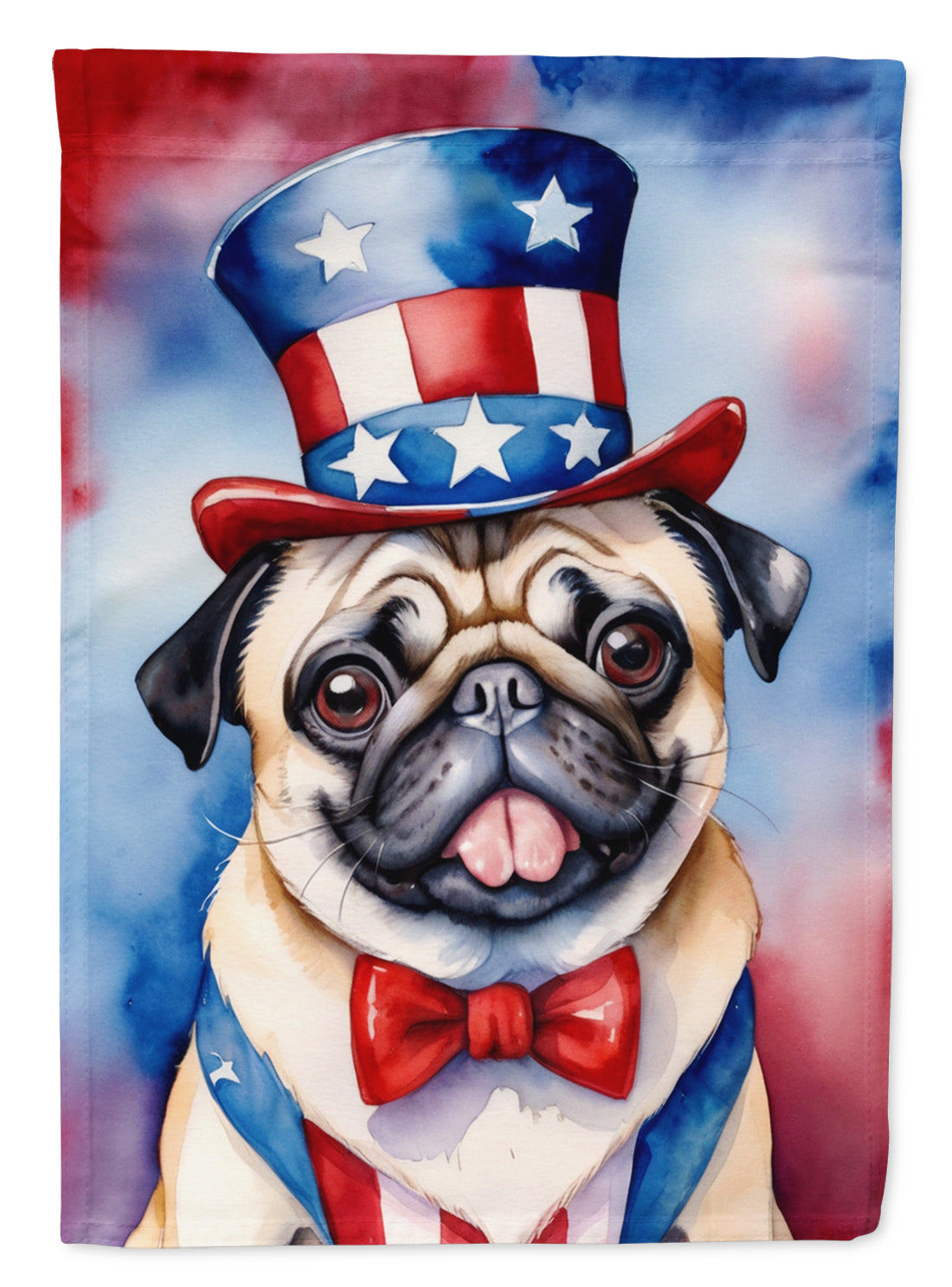 Pug Patriotic American House Flag 28x40 Porch Sleeve Pole Decorative Outside Yard Banner Artwork Wall Hanging, Polyester