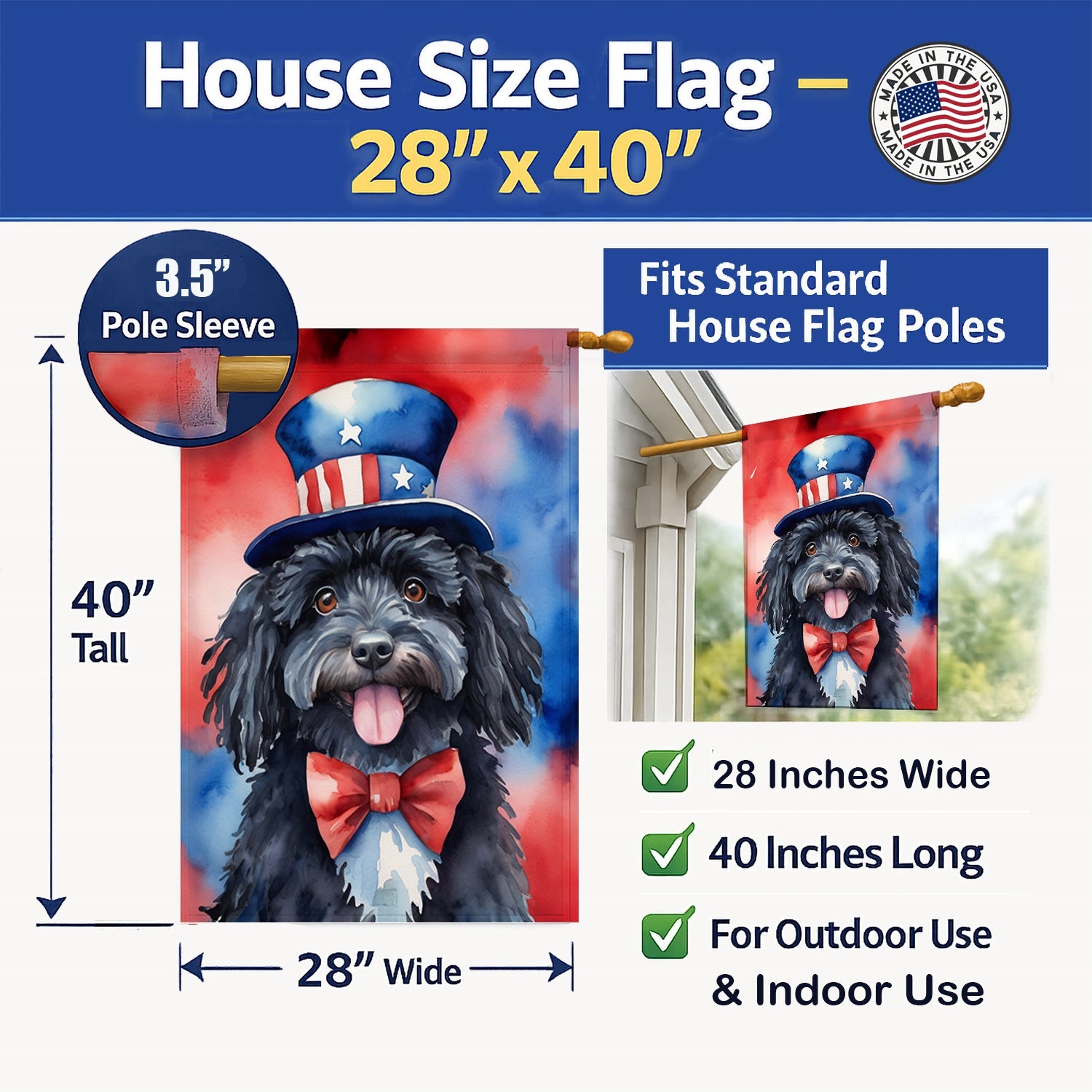 Puli Patriotic American House Flag 28x40 Porch Sleeve Pole Decorative Outside Yard Banner Artwork Wall Hanging, Polyester