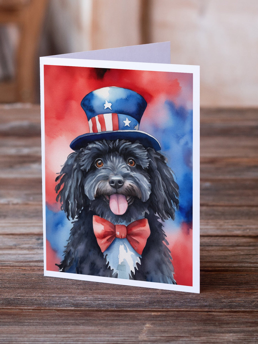 Puli Patriotic American Greeting Cards Pack of 8 Blank Cards with Envelopes Whimsical A7 Size 5x7