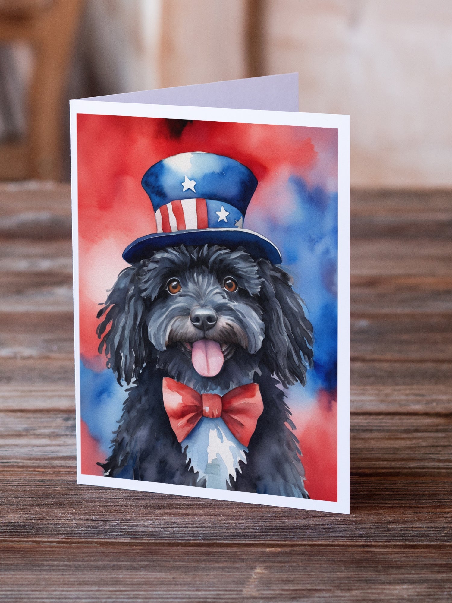Puli Patriotic American Greeting Cards Pack of 8 Blank Cards with Envelopes Whimsical A7 Size 5x7