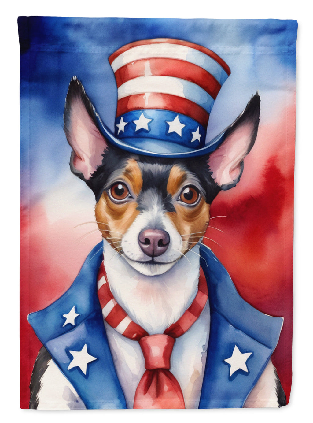 Rat Terrier Patriotic American House Flag 28x40 Porch Sleeve Pole Decorative Outside Yard Banner Artwork Wall Hanging, Polyester