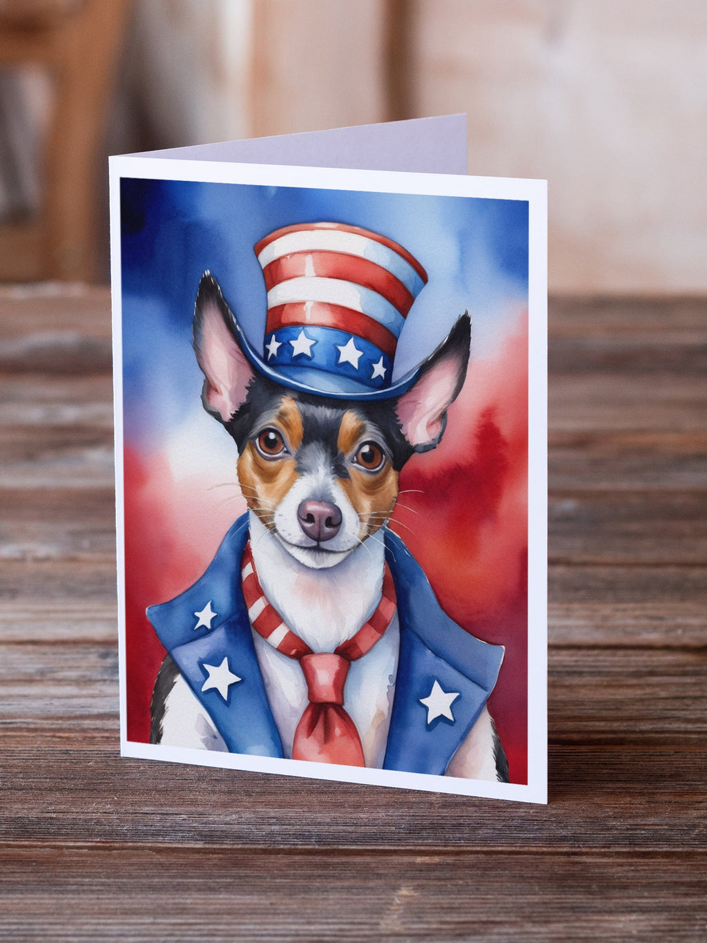 Rat Terrier Patriotic American Greeting Cards Pack of 8 Blank Cards with Envelopes Whimsical A7 Size 5x7
