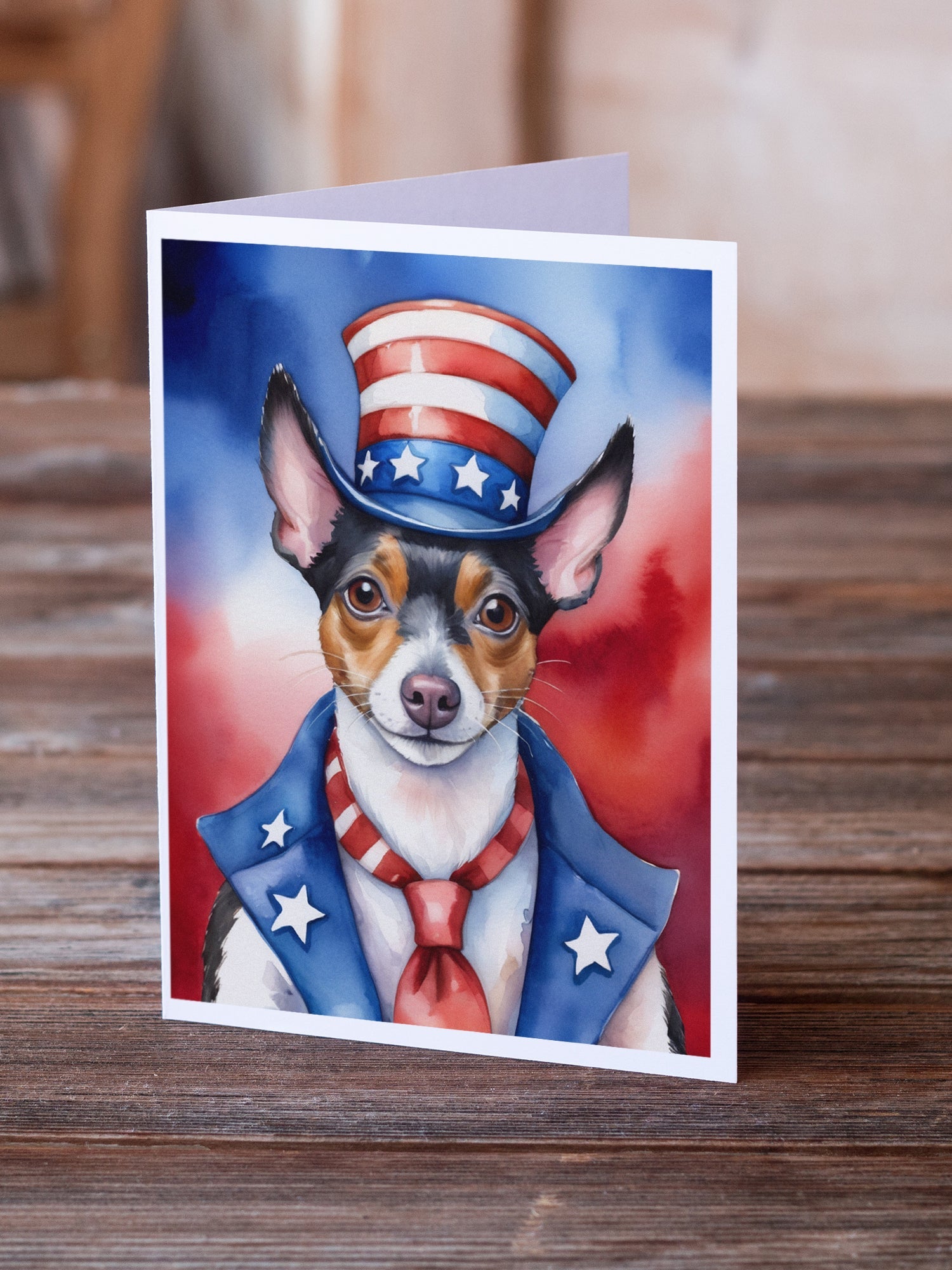 Rat Terrier Patriotic American Greeting Cards Pack of 8 Blank Cards with Envelopes Whimsical A7 Size 5x7