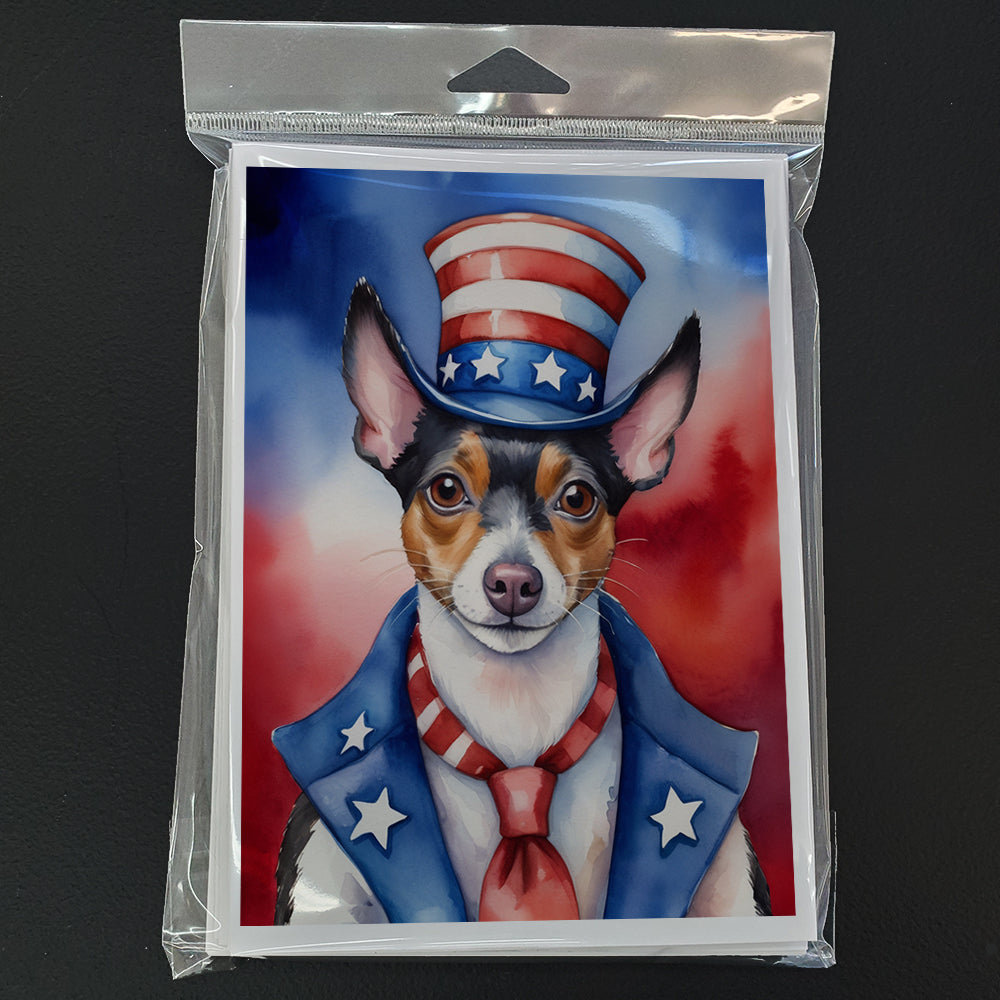 Rat Terrier Patriotic American Greeting Cards Pack of 8 Blank Cards with Envelopes Whimsical A7 Size 5x7