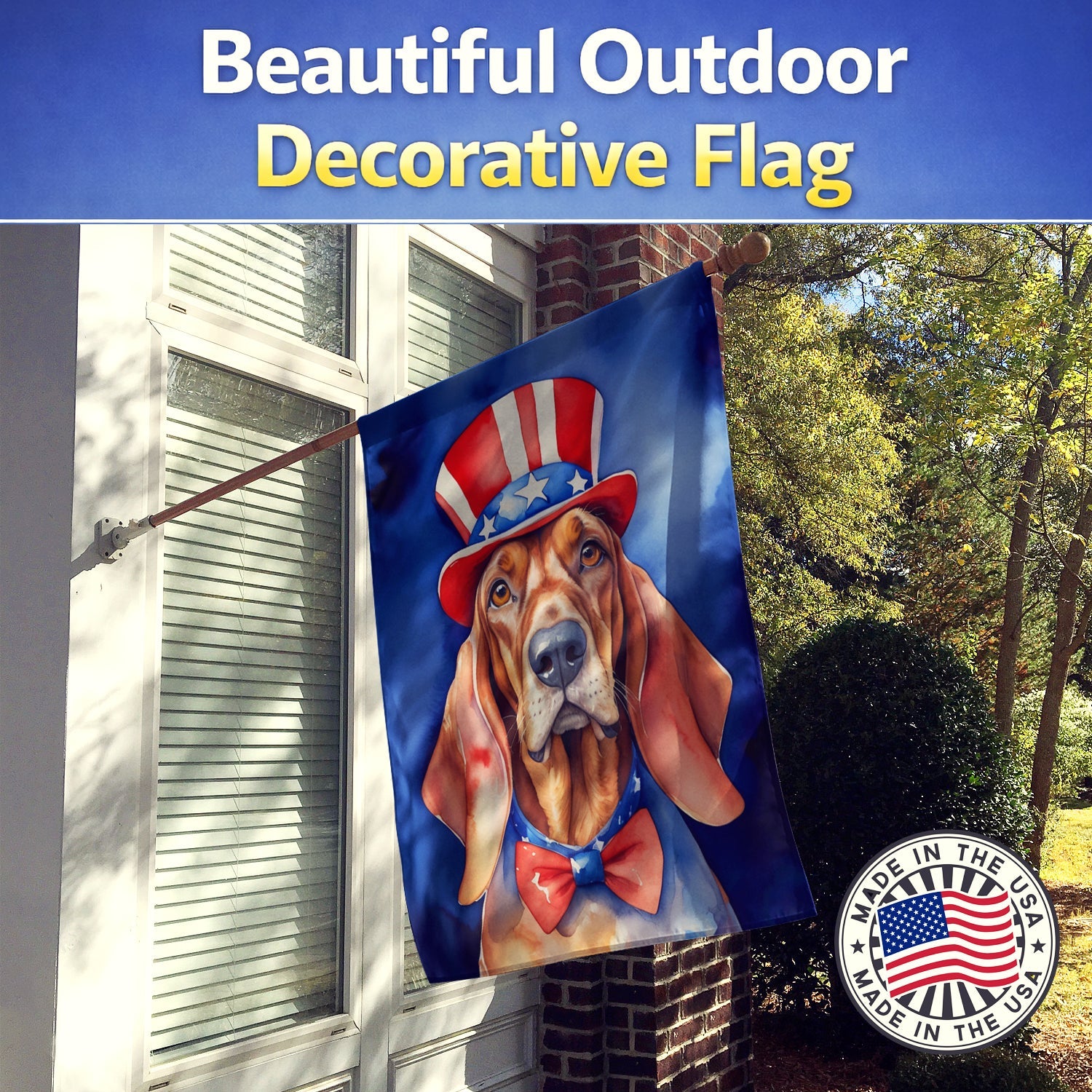 Redbone Coonhound Patriotic American House Flag 28x40 Porch Sleeve Pole Decorative Outside Yard Banner Artwork Wall Hanging, Polyester