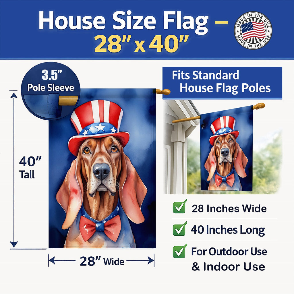 Redbone Coonhound Patriotic American House Flag 28x40 Porch Sleeve Pole Decorative Outside Yard Banner Artwork Wall Hanging, Polyester