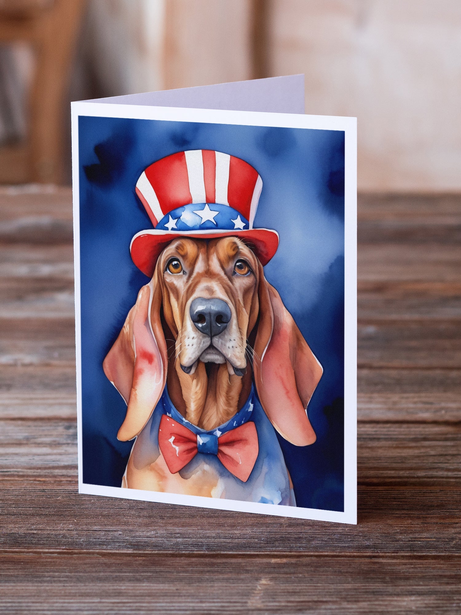 Redbone Coonhound Patriotic American Greeting Cards Pack of 8 Blank Cards with Envelopes Whimsical A7 Size 5x7