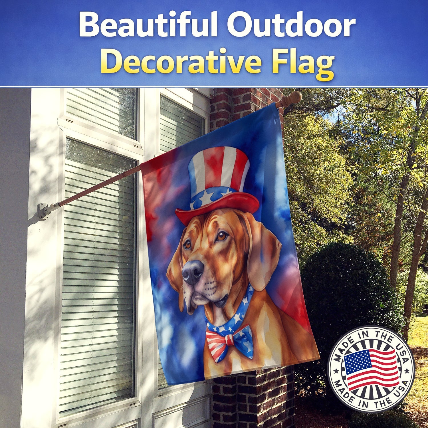 Rhodesian Ridgeback Patriotic American House Flag 28x40 Porch Sleeve Pole Decorative Outside Yard Banner Artwork Wall Hanging, Polyester